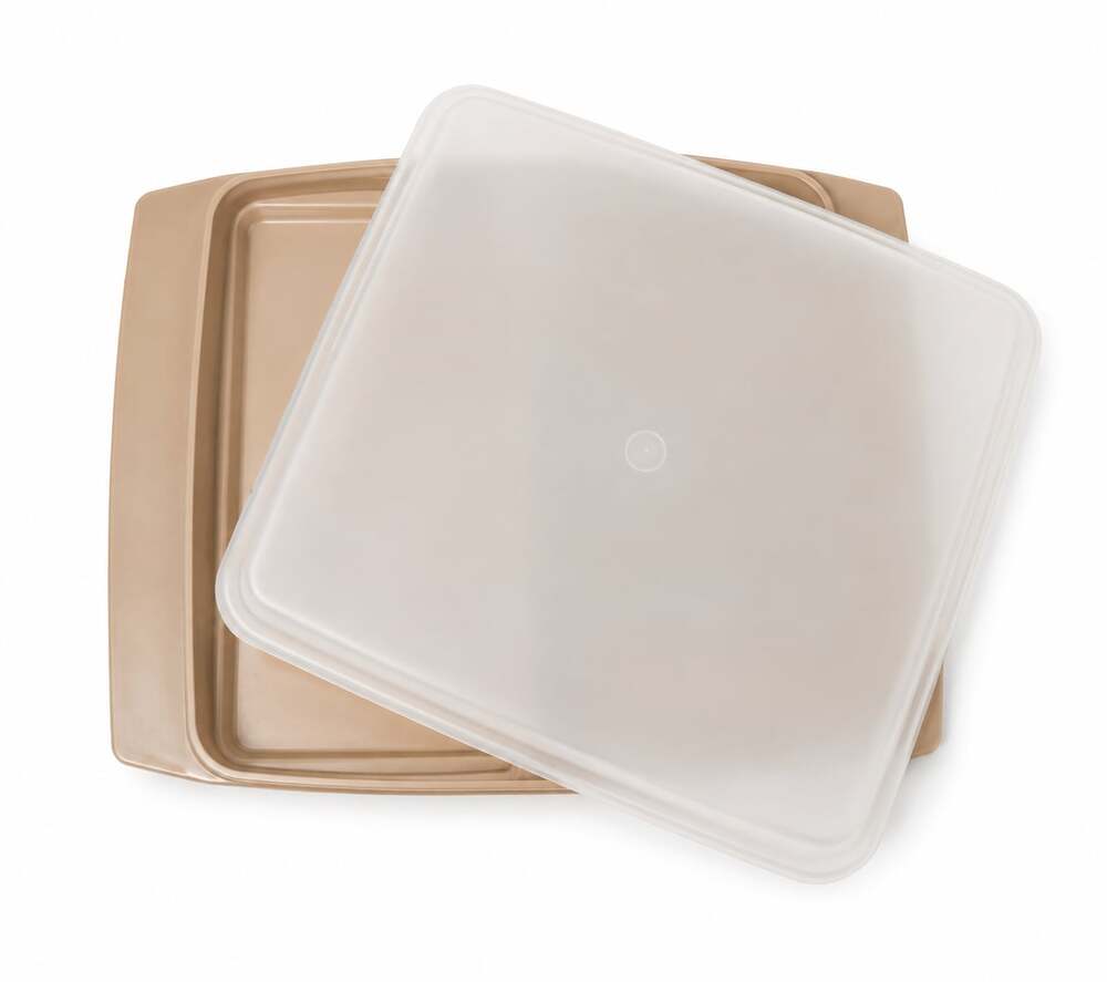 Vintage Tupperware Almond Rectangular Food Carrier or Cake Server with Sheer Lid